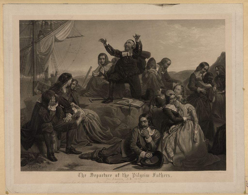 The departure of the Pilgrim Fathers to the New World.